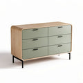 Meuble de rangement en bois et MDF vert avec six tiroirs 150 x 40 x 80cm