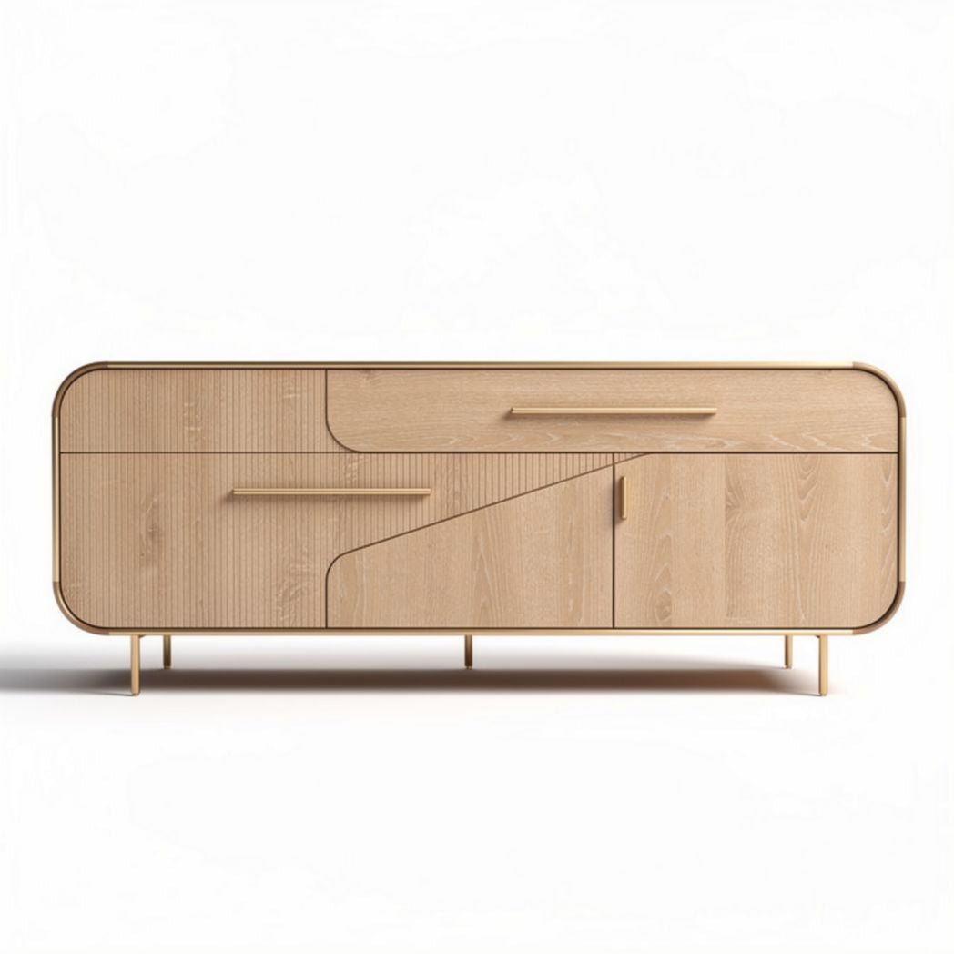 Meuble de rangement en bois clair avec portes et tiroirs dimensions 150 x 45 x 60cm