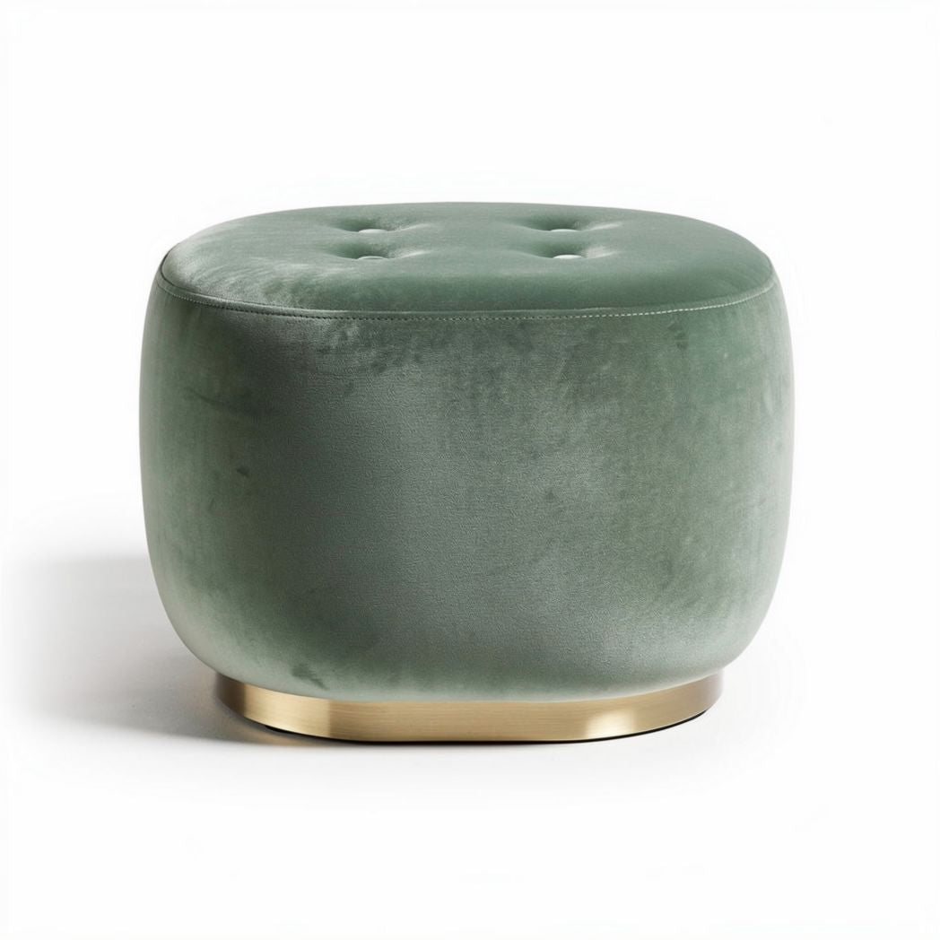 Pouf en velours vert avec base en métal doré 40 x 40 x 40cm