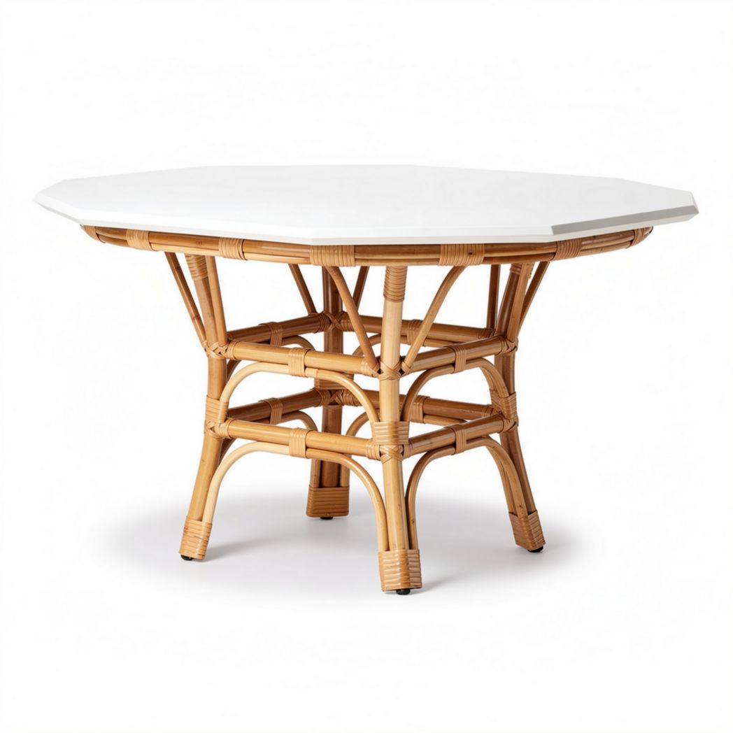 Table octogonale en rotin avec plateau blanc pour extérieur 100 x 100 x 75cm