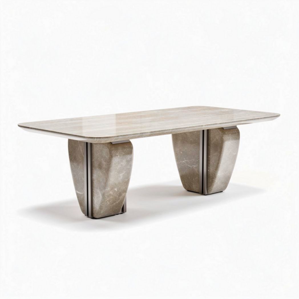 Table rectangulaire en pierre naturelle réalisée à la main 200 x 100 x 75cm