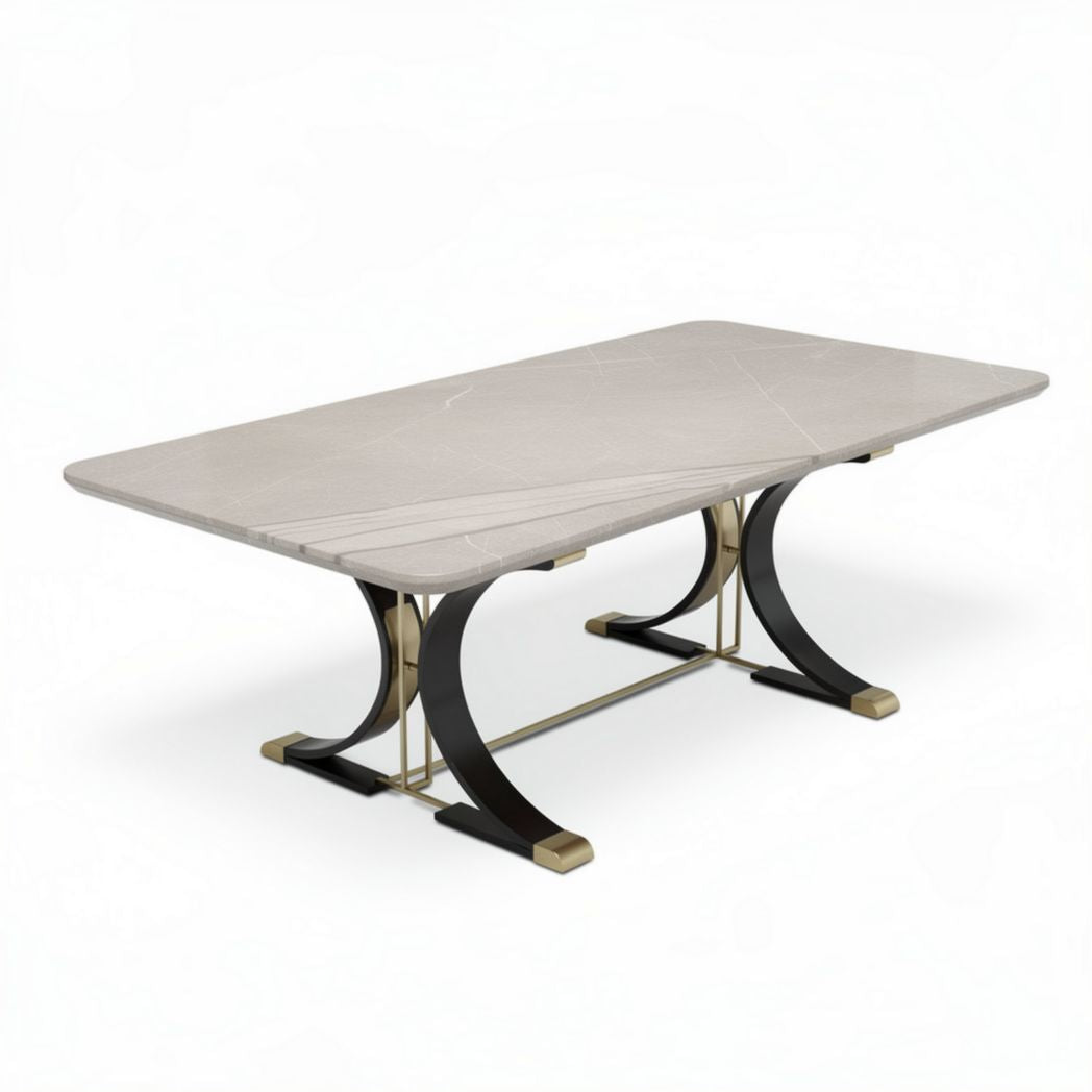 Table à manger en marbre avec pieds en métal noir 200 x 100 x 75cm
