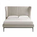 Lit en tissu beige avec tête de lit capitonnée 200 x 160 x 120cm