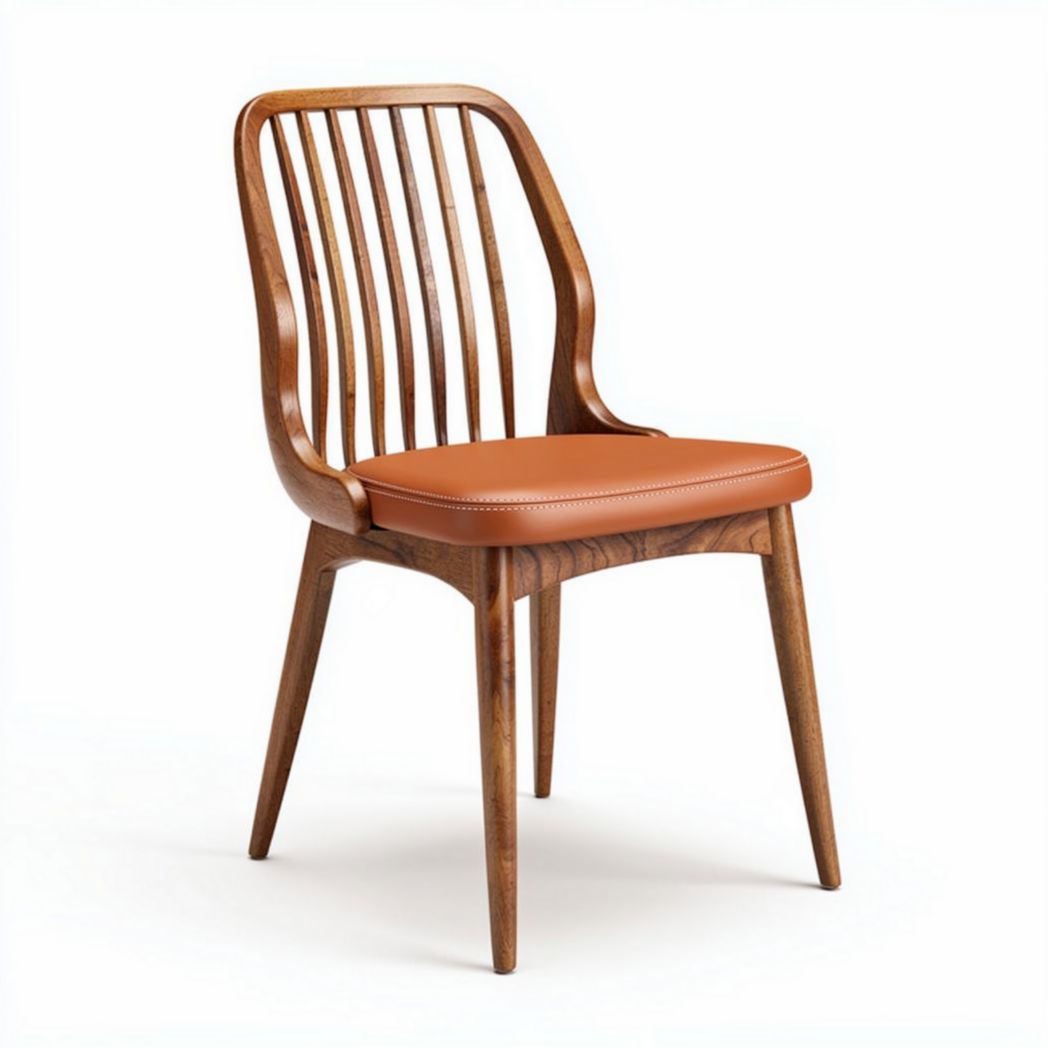 Chaise en bois avec assise en cuir couleur caramel dimensions 45 x 45 x 85cm