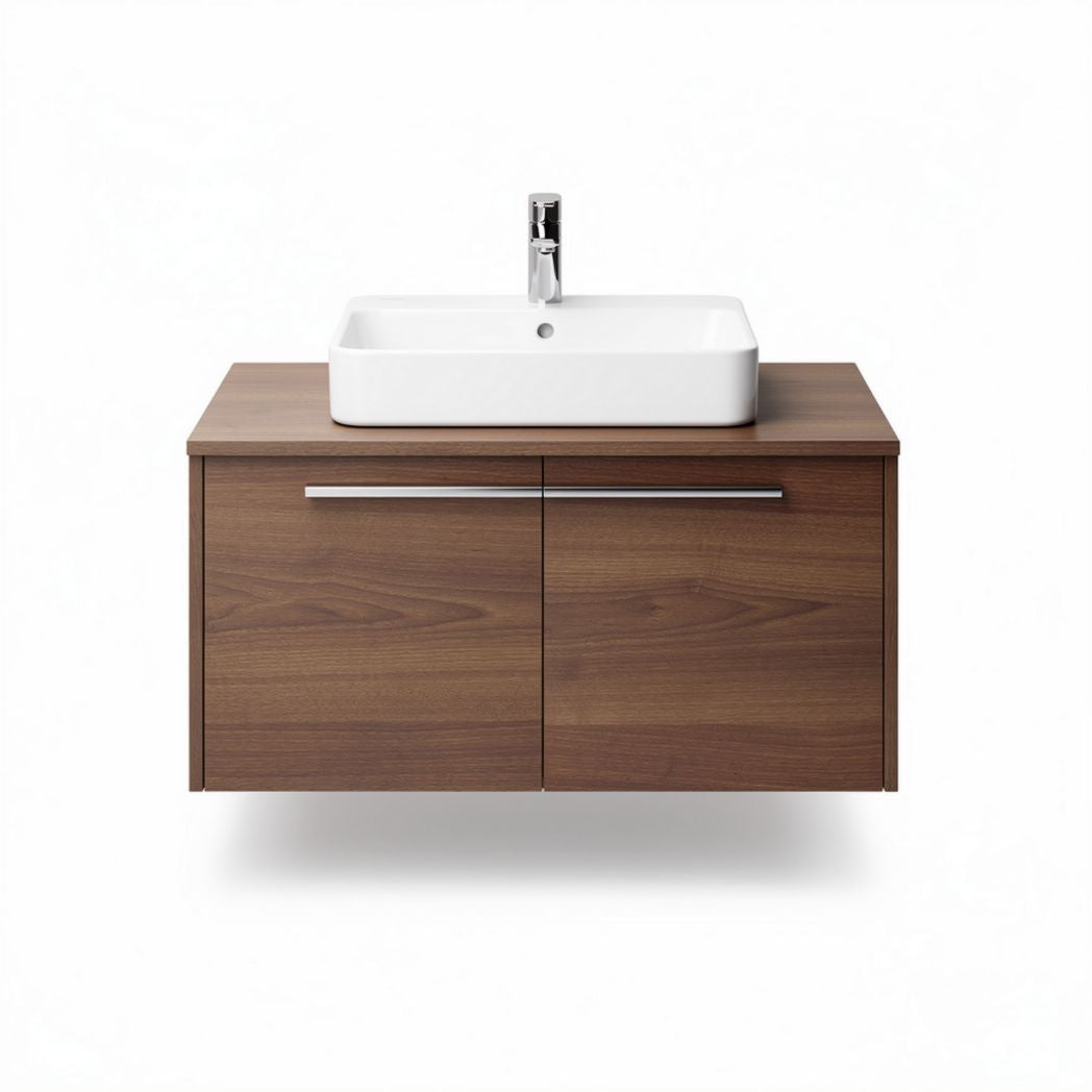 Meuble de salle de bain en bois de noyer avec lavabo en céramique 90 x 50 x 40cm