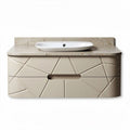 Meuble de salle de bain en pierre reconstituée beige avec lavabo 90 x 50 x 20cm
