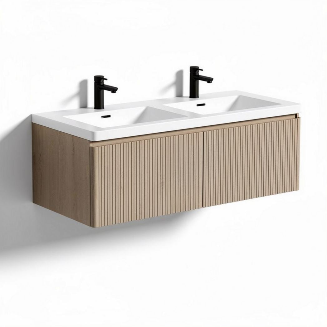 Meuble de salle de bain double vasque en bois clair 120 x 45 x 40cm