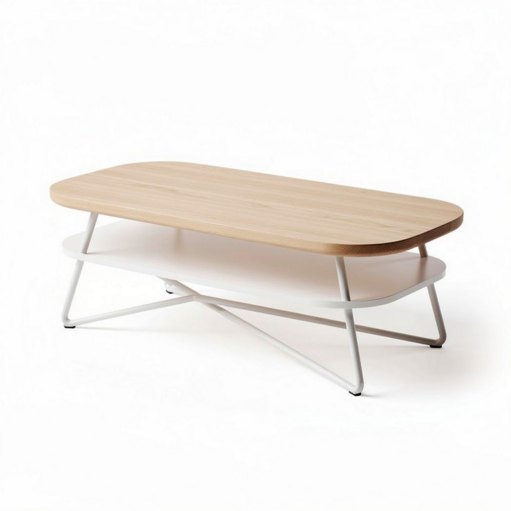 Table basse moderne en bois de chêne et métal blanche 120 x 60 x 40cm