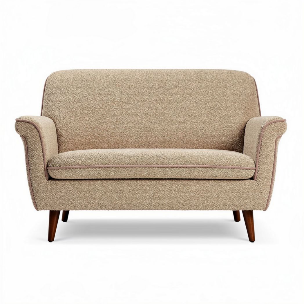 Canapé bicolore en tissu beige avec pieds en bois 150 x 85 x 80cm