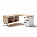 Bureau d’angle en bois avec rangement blanc dimensions 150 x 70 x 75 cm