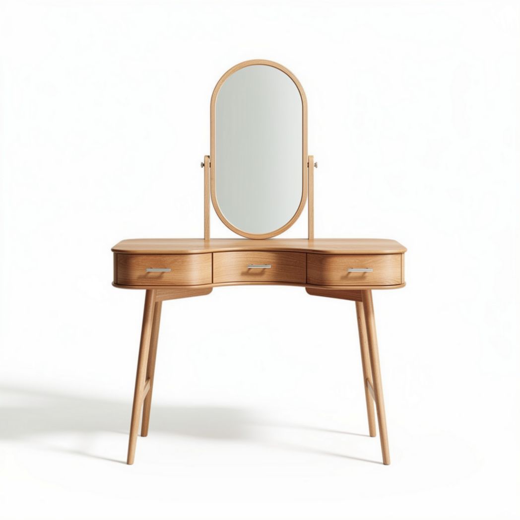 Coiffeuse en bois avec miroir ovale et trois tiroirs dimensions 100 x 40 x 75cm